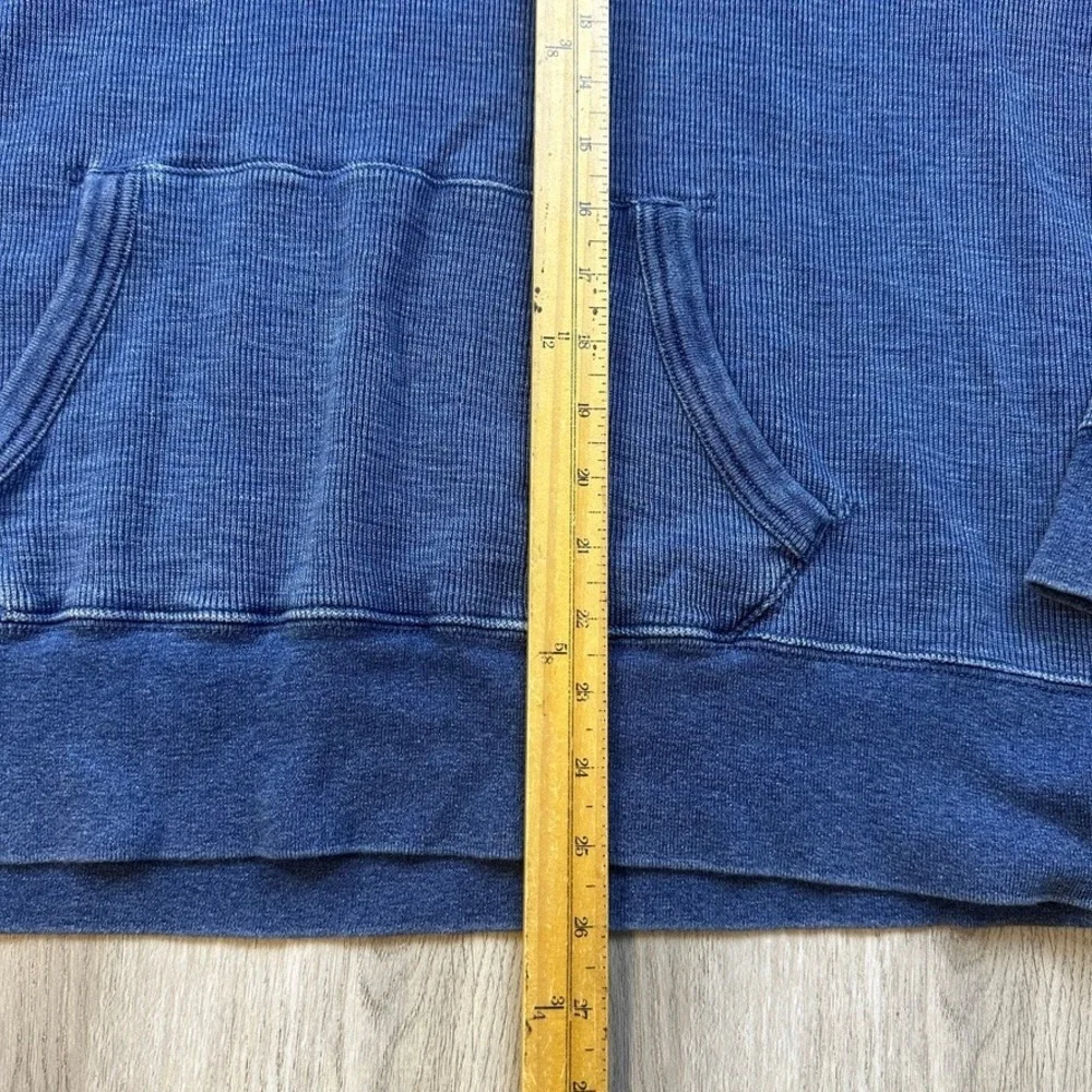 Polo Ralph Lauren Mens Blue Waffle Knit Henley Hoodie Vintage Thermal Large